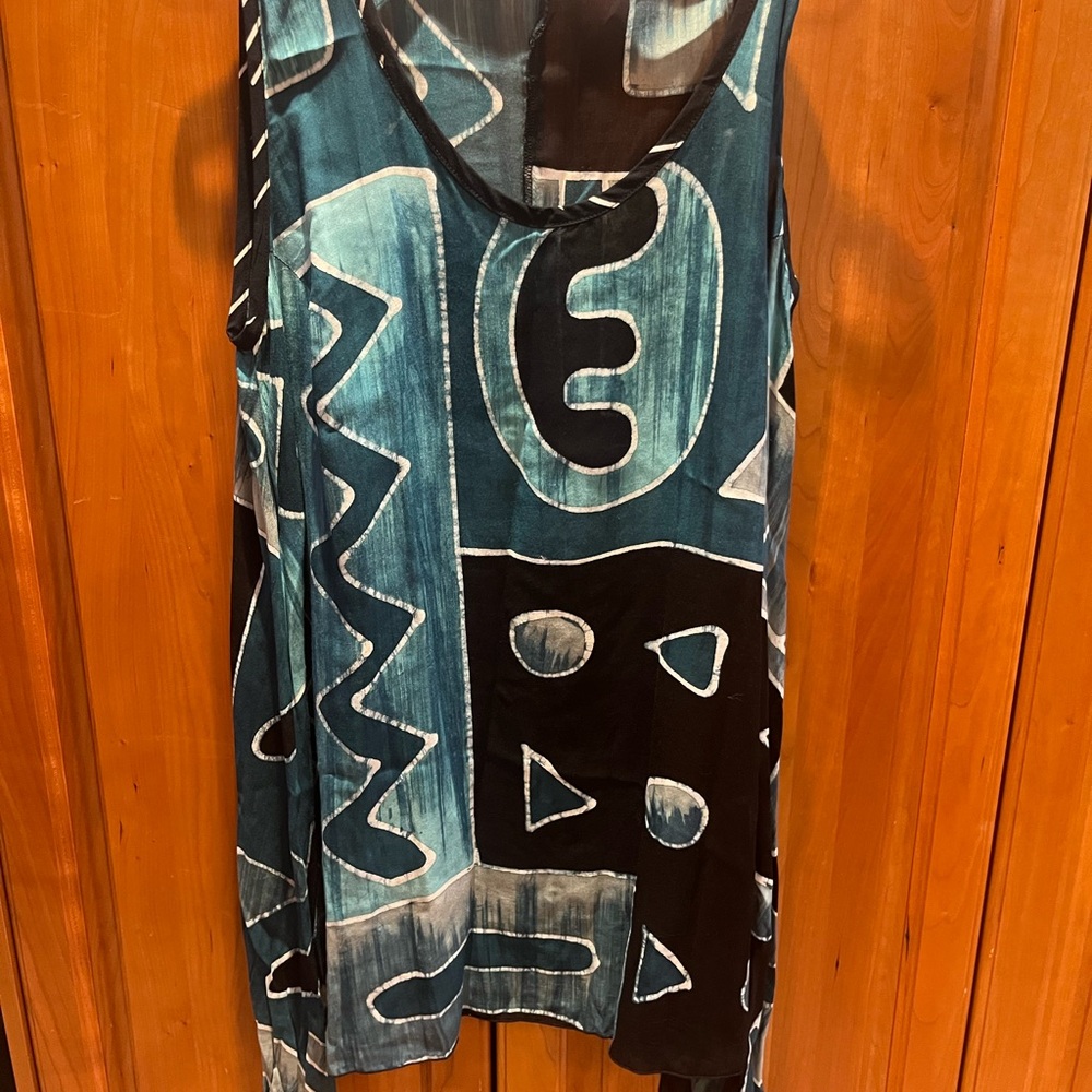 Blue Sky Teal and Black Abstract Tunic